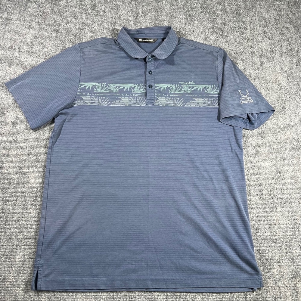 Travis Mathew Crested Butte Golf Polo Shirt Mens L Blue Stripe Pattern